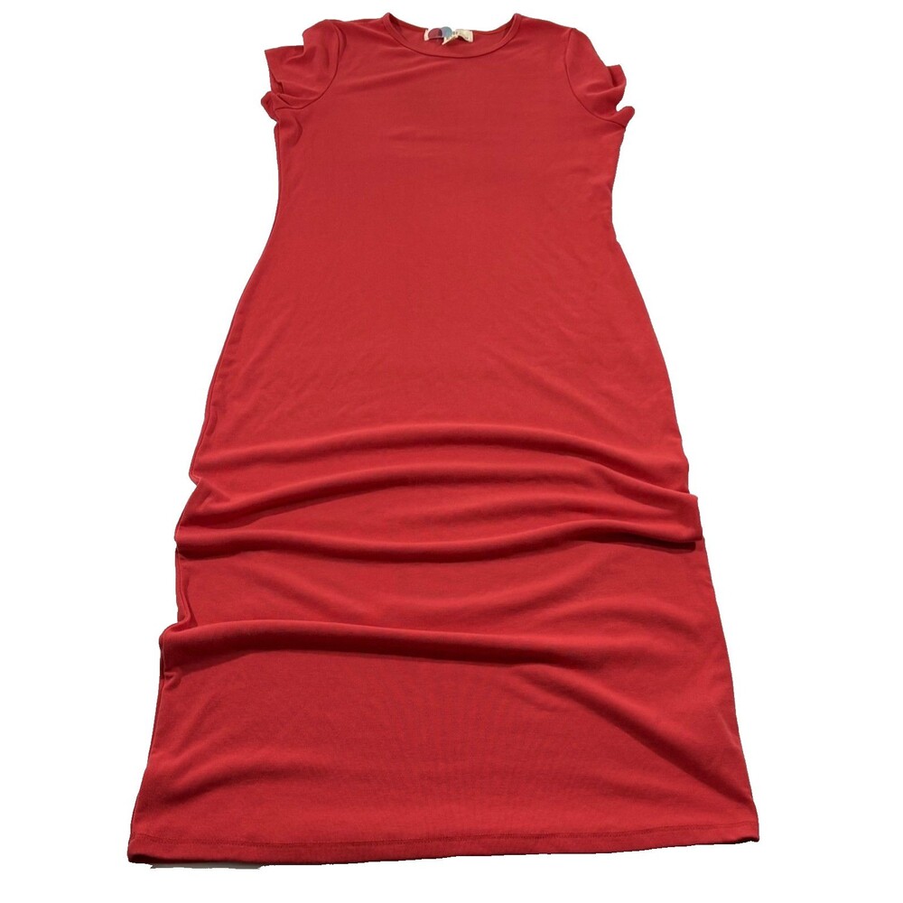 FREE PEOPLE Beach Hot Orange Good Feels Slim Midi Pullover Dress Cap Sleeve XL - Picture 2 of 12
